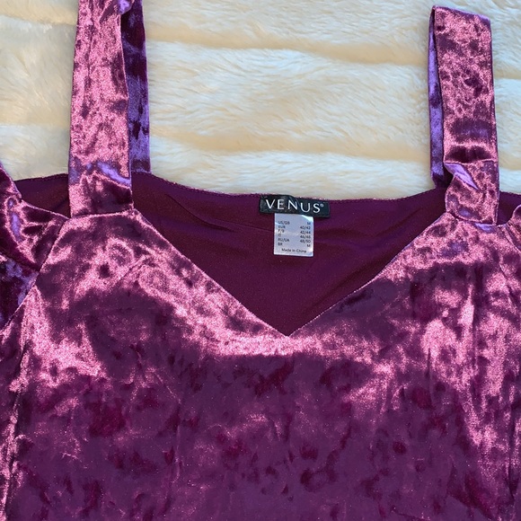 Venus purple velvet velour bare cold shoulder tunic Babydoll shirt top M - Picture 6 of 12